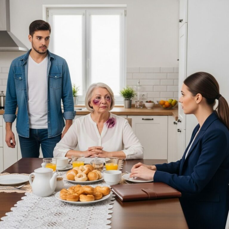 My son hit me, I kept quiet. The next morning, I cooked a sumptuous feast. He went downstairs, saw the lace tablecloth and cookies, smiled and said: “So, Dad, you finally learned”, but his face changed color as soon as he saw the person sitting at the table…