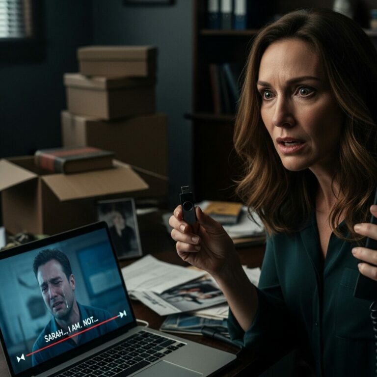 I thought I was just cleaning out my late husband’s office when I found the flash drive labeled, “Sarah, only if I die.” My hands shook as I opened the video. He was crying—truly terrified. “Sarah… I didn’t mean for this to happen…” he choked out. My heart stopped. What had he done? What was he trying to warn me about? And why did someone want it buried forever?