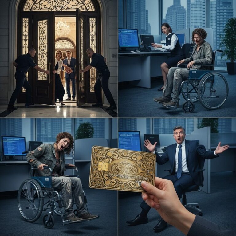 I never thought I’d return to my parents’ mansion in a wheelchair, trembling as I whispered, “Mom… Dad… I have nowhere else to go.” They looked at me like a stranger. Seconds later, the door slammed in my face.  The next morning, a bank manager gasped after scanning my grandpa’s old card. His chair crashed to the floor as he stood.  “Sir… you need to see this. Right now.”  And that’s when everything changed.