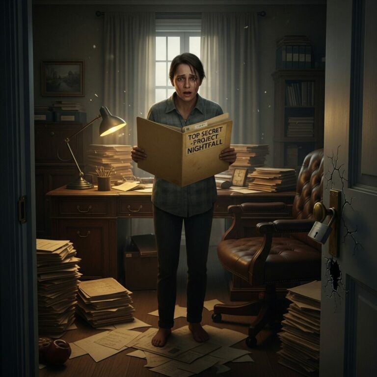 For 28 years, my father locked his home office every single night. After he died, something inside me whispered, “Go see what he was hiding.” When I finally broke in, the dust still settling, I found a folder labeled with my billionaire in-laws’ name.  My hands shook as I opened it. Inside were documents that made me whisper, “Oh God… Dad, what did you know?”  And that’s when everything truly began to unravel…