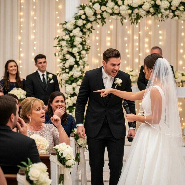 I never imagined my son’s wedding would turn into a nightmare. She pointed straight at me and screamed, “That’s not a mother — she’s a fat pig!” The room exploded with laughter… until it suddenly stopped. My son stood up, his voice shaking with rage. “The wedding is over.” What he revealed next shattered every smile in that room — and changed my life forever.