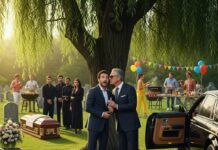 I thought my father’s funeral couldn’t get any worse—until my wife’s family turned it into a backyard joke. I was ready to walk out when a luxury car rolled up and a billionaire stepped out, eyes locked on mine. He whispered, “We need to talk. You don’t know who your father really was.” My heart stopped. What truth could possibly justify that look on his face?