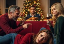 “The turkey was still steaming when my stepfather’s hand slammed into my shoulder. ‘Get out! This seat belongs to my real daughter,’ he roared, sending me crashing to the floor. As the family stared in silence, I didn’t cry. I just smiled, clutching the legal documents in my pocket. He thought he was throwing me out of his house, but by sunrise, he’d realize I was the one who actually owned it. When his phone starts ringing tomorrow… it won’t be a ‘Merry Christmas’ call.”