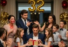 I never imagined my 32nd birthday dinner would destroy everything. When my husband walked in with a strange woman and two kids, he raised his glass and said, “Everyone… meet my second family. I’ve hidden them for eight years.” The room froze—so did I. But the real shock came when my twin daughters handed him a small box and whispered, “This is for you, Dad.” What he saw inside made his hands tremble… and changed everything.