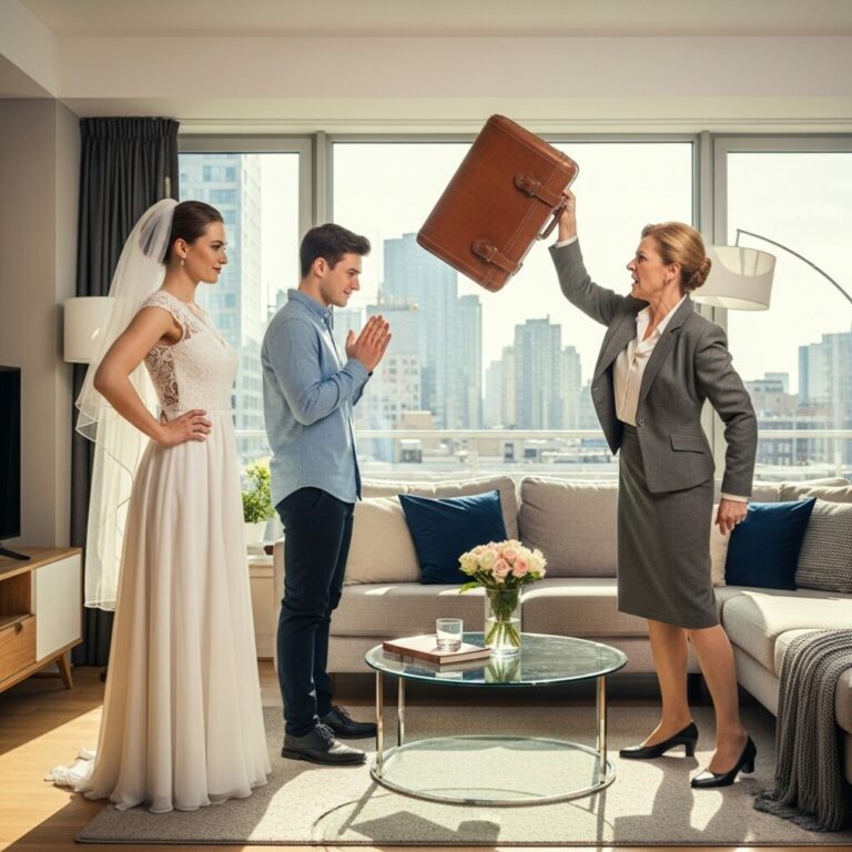 I never expected my mother-in-law to show up at my door the day after the wedding, suitcase in hand. “Move aside,” she ordered. “I’m here to teach you how to run a real home.” I stared at her and whispered, “In my apartment? The one my parents paid for?” Her smile froze instantly—right before everything exploded. And that moment changed everything…