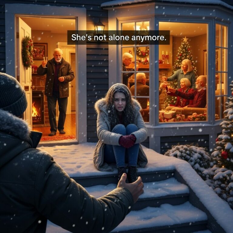 On Christmas, I showed up unexpectedly and found my daughter outside, shivering in the snow, without a blanket. Meanwhile, inside the house, her husband’s family was laughing and toasting by the fireplace, completely oblivious to her. I stormed in, holding her in my arms, and said only five words: “You don’t deserve her.” The room fell silent. What happened next would change everything.
