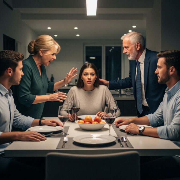 I knew the dinner would be awkward, but I didn’t expect it to explode. “Mom, when are you moving into your new apartment?” my husband asked casually—too casually. His mother froze, her smile cracking. Then my father stood up, voice steady but eyes blazing. “There’s something you all need to hear. Now.” My heart dropped. Whatever he was about to say… it would change everything.
