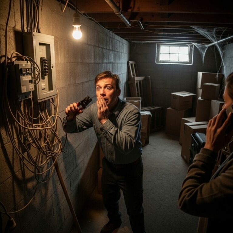 I still hear the electrician’s voice shaking behind me. “You need to leave. Now. Don’t tell your parents,” he whispered, his face drained of color. I laughed nervously—until I followed his stare into the basement. My stomach dropped. Something was very wrong in my parents’ house… and whatever it was, it was never meant to be found.