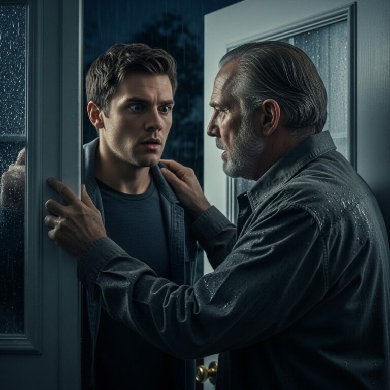 I woke up to a violent knock at 1 a.m. “Open the door… please,” a trembling voice begged. The moment I heard it, my heart stopped. It was my father’s voice—my father who had been dead for seven years. When I opened the door, he stood there alive, older, shaking. “I didn’t die,” he whispered. “I was running from something.” And what he told me next shattered everything.