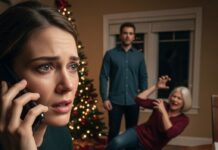 “The silence at the Christmas table was deafening after my mother-in-law shrieked, ‘You’re such a useless wife!’ in front of everyone. I felt the heat rise in my chest, but I didn’t cry. I stood up, looked her dead in the eye, and whispered, ‘Then stop calling me every time you need money.’ The room gasped, but what she did next turned my triumph into pure terror. I had no choice; I grabbed my phone and dialed 911.”