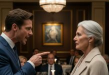 “My own son threw a plate at my feet, snarling, ‘Get out, you filthy beggar! You’re ruining my reputation!’ The restaurant fell silent. I didn’t cry. I didn’t scream. I just looked at the waiter and whispered, ‘Cancel his reservation and revoke his inheritance. Now.’ He doesn’t realize that the ‘beggar’ he just insulted actually owns this entire establishment. But he’s about to find out the hard way…”