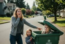 Mi hija de cuatro años se quedó paralizada de repente en la acera y susurró: «Mamá… hay alguien dentro del contenedor de basura». Sonreí nerviosamente, hasta que el olor me golpeó y comprendí que tenía razón.