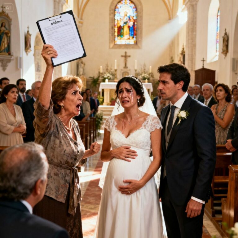 En mi boda, mi suegra se levantó y declaró: “El hijo que lleva en el vientre es de otro hombre”, presentando pruebas falsas. Minutos después, mi prometido me dejó plantada en el altar. Años más tarde, en un reencuentro inesperado, todos quedaron sin palabras por lo que hizo mi hijo…