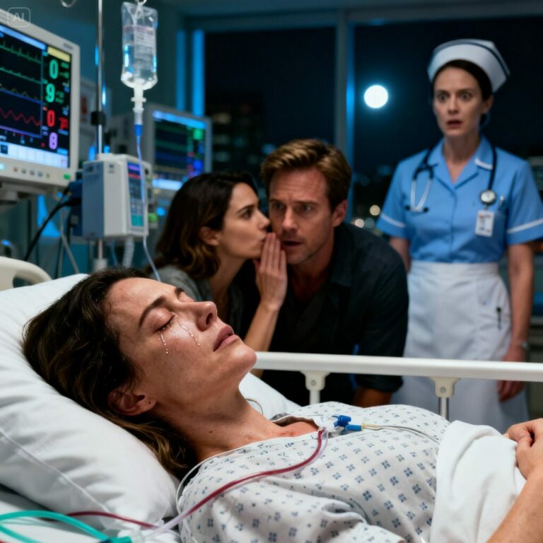 I lay motionless in my hospital bed when I heard my husband whisper, “When she’s gone, everything is OURS.” The woman beside him laughed softly. “I can’t wait, baby.” My heart screamed, but my body wouldn’t move. Then the nurse froze, looked straight at them, and said, “She can hear everything you’re saying.” In that moment, I realized this wasn’t an accident—and I had to survive to expose the truth.