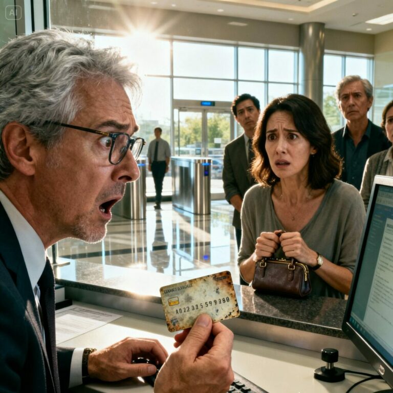 La echaron de casa con solo 43 euros. Desesperada, llevó al banco la vieja tarjeta de su padre esperando encontrar unas monedas… Pero cuando el cajero la pasó por el lector, se quedó pálido, dejó de respirar por un segundo y la llevó a una oficina privada. Lo que descubrieron allí cambió su vida para siempre