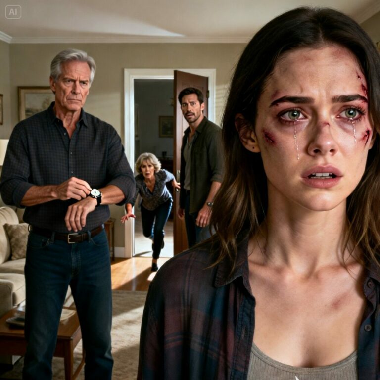 «Cariño, ¿por qué tienes toda la cara llena de moretones?». Mi padre vino a felicitarme por mi cumpleaños y lo notó de inmediato. Mi marido ni siquiera pareció avergonzado; sonrió con burla y dijo: «Oh, eso fue cosa mía. En vez de felicitarla, le di una bofetada».  A mi padre no le hizo ninguna gracia. Se quitó el reloj, lo dejó sobre la mesa y me dijo con voz firme que saliera afuera. A través de la ventana, vi cómo mi suegra fue la primera en salir, arrastrándose desesperada a cuatro patas…