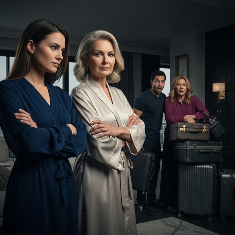 “Since your MOM moved in, mine is MOVING IN TOO!” my husband roared, slamming his fist. I suppressed a smirk, watching his smug mother standing there with her suitcases, ready to take over. “Honey,” I whispered, “we live here FOR FREE because this is HER apartment. She didn’t move in with us; she just came HOME.” The color drained from their faces, but the real shock was waiting behind the door. What they saw inside changed everything…