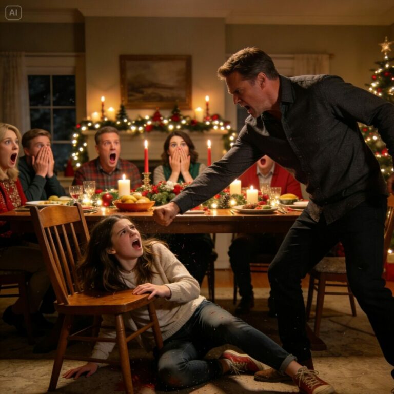 my stepdad pushed me at the christmas table: “this seat belongs to my real daughter, get out.” i fell to the ground in front of the whole family, but what he didn’t know is that very night i would change his life forever.