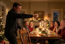 Mi padrastro me empujó en la mesa de Navidad: “Este asiento pertenece a mi hija de verdad, lárgate.” Caí al suelo delante de toda la familia, pero lo que él no sabía era que esa misma noche yo cambiaría su vida para siempre…