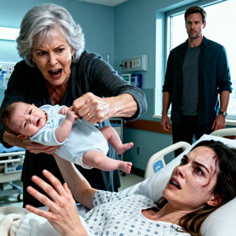 After the accident, I lay motionless in a hospital bed, my legs numb, the physical pain tearing through every breath—but none of it compared to that moment. My mother-in-law rushed forward, slapped me in front of everyone, and violently snatched my newborn baby from my arms. I screamed in desperation, reaching out instinctively. And my husband? He just stood there, his eyes cold, saying nothing—as if my child and I had never been his family at all. After that day, I swallowed the pain and took action, and when I was discharged from the hospital, they were the ones who had to kneel before me…
