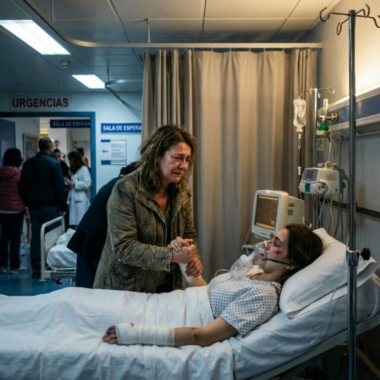 A las cinco de la mañana sonó mi teléfono. La voz de Mark, mi yerno, era fría, casi molesta. “Ven a recoger a tu hija a la parada del autobús. Ya no la queremos”. Colgué sin responder. Conduje como nunca antes, con las manos temblando y una presión en el pecho que no me dejaba respirar. Cuando llegué, la vi sentada en el suelo, apoyada contra una señal oxidada. Era mi hija, Laura, pero apenas la reconocí: el rostro hinchado, los labios partidos, los brazos torcidos en ángulos imposibles. Respiraba con dificultad. Me miró y empezó a llorar. “Mamá… mi marido y su madre… me pegaron”.