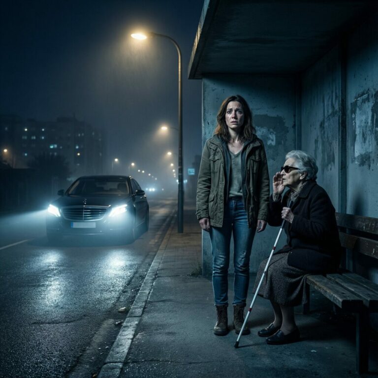 Después de una discusión, mi marido me echó del coche y me dejó en una parada de autobús a las afueras de la ciudad, sin dinero. Estaba a punto de caminar los 25 kilómetros de regreso cuando una anciana ciega, que había estado durmiendo en un banco, susurró: «Finge ser mi nieta. Mi chofer personal llegará pronto, y tu marido se arrepentirá de haberte abandonado junto a la mujer más rica de la ciudad…»