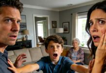 Mi esposo me abofeteó delante de su madre, quien simplemente se quedó sentada con una sonrisa arrogante — pero nuestro hijo de diez años se levantó de un salto, y lo que hizo después los hizo arrepentirse de haberme tocado. Fue un momento que jamás olvidarían…