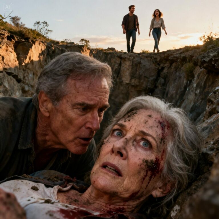 Todavía escucho el sonido de la grava deslizándose bajo nuestros pies. Luego, la voz de mi hijo —demasiado tranquila, demasiado cerca—. El empujón llegó después. Mientras yacíamos destrozados al fondo del acantilado, con la sangre empapando la tierra, mi esposo se inclinó hacia mí y susurró: «No te muevas… finge que estás muerta». Ellos se alejaron riendo. Solo entonces me dijo la verdad… y comprendí que la caída no había sido la peor parte.