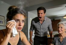 En la cena familiar, mi esposo me vertió sopa caliente sobre la cabeza mientras su madre se reía. Luego dijo: “Tienes diez minutos para largarte.” Me limpié la cara, saqué unos papeles de mi bolso, los puse sobre la mesa y dije con calma: “Tienes razón. Diez minutos después…”