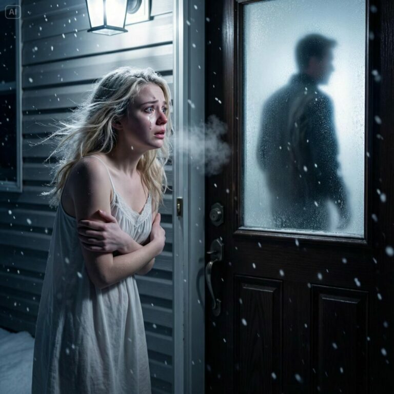 Él gritó: «¡Entonces vete con tus padres, ojalá no te congeles!» y me encerró afuera en pleno invierno, vestida solo con mi camisón. Estaba a punto de romper la ventana cuando nuestra vecina anciana salió y dijo: «Mi hijo es el jefe de tu esposo. Quédate conmigo; mañana él estará suplicando.»