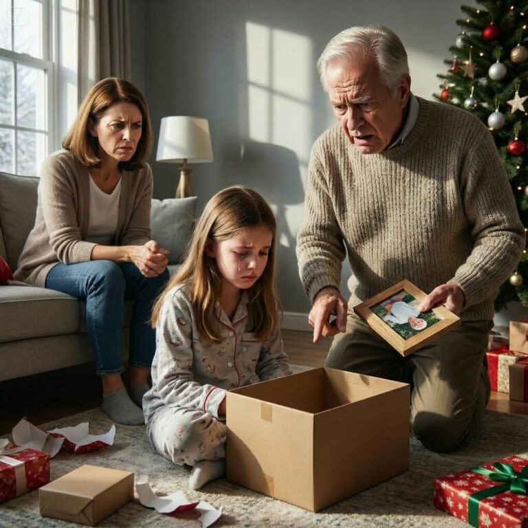 Mi hija abrió su regalo de Navidad y no encontró nada dentro: solo una caja vacía. Mi padre se echó a reír y dijo que los niños como ella no merecían regalos. Pero cuando ella le entregó el regalo que había preparado para él…