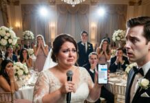 I went to the groom’s room only because I forgot my bracelet. But the moment I opened the door, I heard him call me a “fat pig” and brag that he just needed a few months after the wedding to take my family’s money. I froze—then I hit record. And when I finally stood on that wedding stage, holding the mic, I didn’t say my vows… I exposed everything.