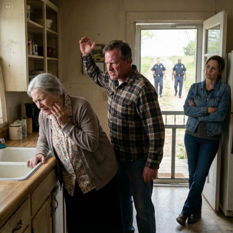 Me negué a darle a mi hijo el dinero de mi granja. Él me abofeteó y gritó: “¡Saquen a esta vieja bruja de aquí!”. Mi nuera aplaudió. Temblando, fui a mi habitación. Diez minutos después, sonó el timbre. Cuando vio quién estaba allí, cayó de rodillas, llorando y suplicando perdón…