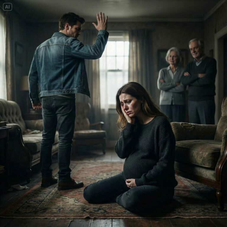 At 5 a.m., my husband slapped me hard across the face while I was heavily pregnant. “Get up and make breakfast for your parents!” he yelled. I could feel the warmth of blood as his parents burst out laughing – “You deserve it,” my sister-in-law sneered. I still made breakfast for them, but with an extra guest, they turned pale…