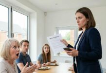 Before dinner, my mother-in-law choked on a fish bone but still screamed at my 7-year-old daughter: “You’re bad luck! You’re not having dinner! Go to bed now!” My husband said nothing. I just smiled and replied, “We’re not eating. Thank you.” My mother-in-law growled, “Stop acting up. You two freeloaders should be grateful.” I didn’t shed a tear. I went upstairs, grabbed a piece of paper, came back down, and said, “All of you need to get out of my house right now before I call the police.” They froze, every face turning white…