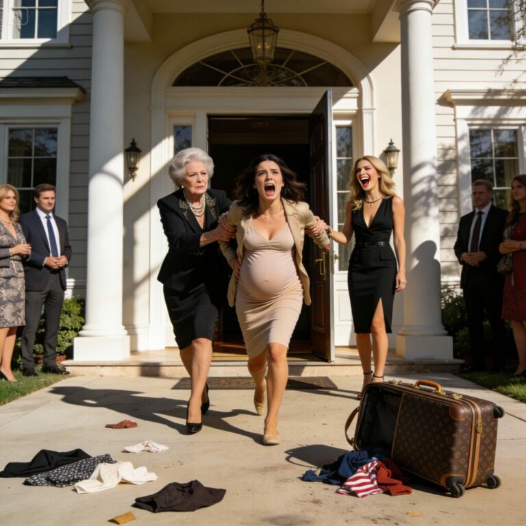 “Pack your things and get out!” Patricia screamed, while Melissa laughed and shoved me down the stairs. My hands shook, my heart raced. “I’m six months pregnant! How can you do this?” I cried. The neighbors were watching. I felt completely humiliated… until a mysterious call changed everything. What if the person I thought I knew wasn’t who they seemed? The revenge I never imagined was about to begin.