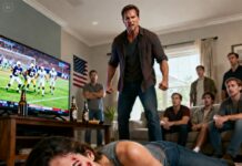 I used to think the bruises on my face were my shame—until my husband called them his pride. “Watch the game and don’t embarrass me,” he warned. When his team lost, he kicked me to the floor in front of his friends. The room froze. Someone whispered, “Did he just—?” As I lay there shaking, one thought cut through the pain: If they saw the truth tonight… my life would never be the same again.