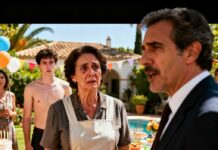 En el cumpleaños de mi hijo, con una sonrisa cruel, me presentó ante su jefe: “Es solo nuestra empleada doméstica. La dejamos quedarse por lástima… es buena con la fregona.” Yo tragué saliva, callé. Entonces su jefe me miró y dijo: “¿Estás seguro? Yo la conozco.” En ese segundo, sentí cómo todo lo que oculté empezaba a romperse… y ya no había vuelta atrás.