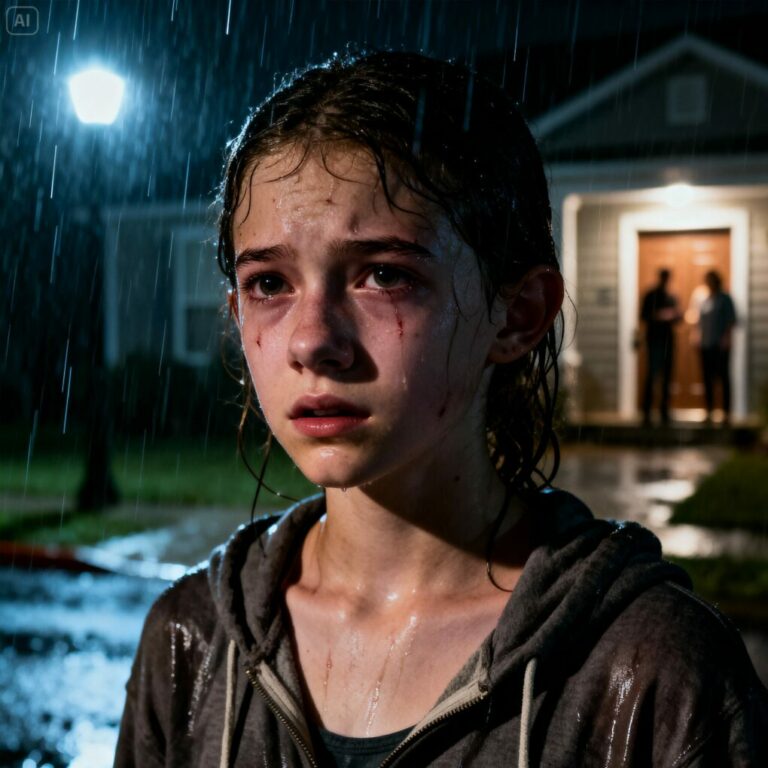 Tenía quince años cuando mi padre empujó la puerta con violencia y gritó: “¡Fuera de mi casa! No necesito una hija enferma.”  La lluvia empapaba mi ropa mientras me adentraba en la tormenta, cargando solo la vergüenza que nació de una mentira que contó mi hermana. No lloré. No dije nada. Simplemente desaparecí en la noche.  Tres horas después, el teléfono sonó. Cuando la policía habló, el rostro de mi padre se volvió completamente pálido… y fue en ese momento cuando todo cambió.