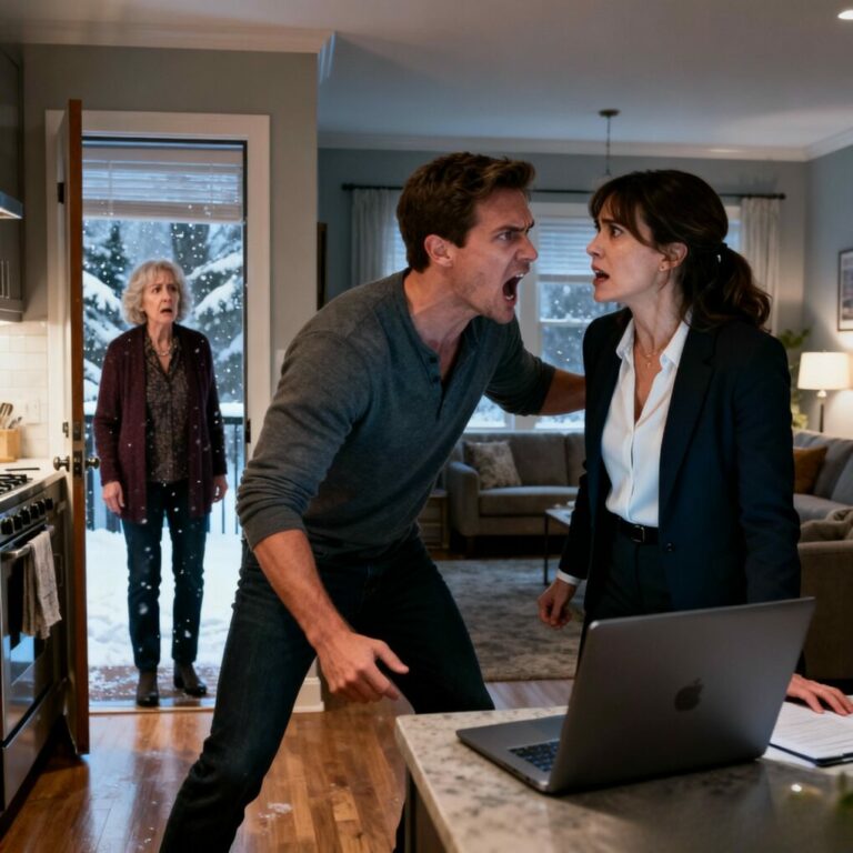 He grabbed my phone and hid the car keys before I could even breathe. “You’re not going anywhere,” he barked. “My mother and sister will be here in an hour—start cooking. Now.” My stomach twisted; my crucial presentation was minutes away. I refused to move, and that’s when the door flew open. His mother stumbled in, cheeks red from the cold—then froze, horrified, staring at us. In that instant, I realized everything was about to change.