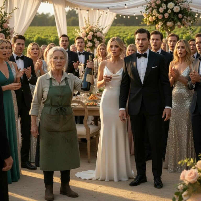 I stood there, dirt under my fingernails, as my own son gestured toward me with a smirk. ‘Ignore her,’ he whispered to his wealthy fiancée, ‘she’s just the hired gardener.’ My heart shattered, but I didn’t say a word. Instead, I watched her pour a glass of my $10,000 vintage 1945 Reserve. As she took that first expensive sip, I finally stepped into the light. ‘I hope you enjoyed that, darling,’ I smiled coldly, ‘because that bottle costs more than your entire wedding… and it’s the last thing you’ll ever drink on my property