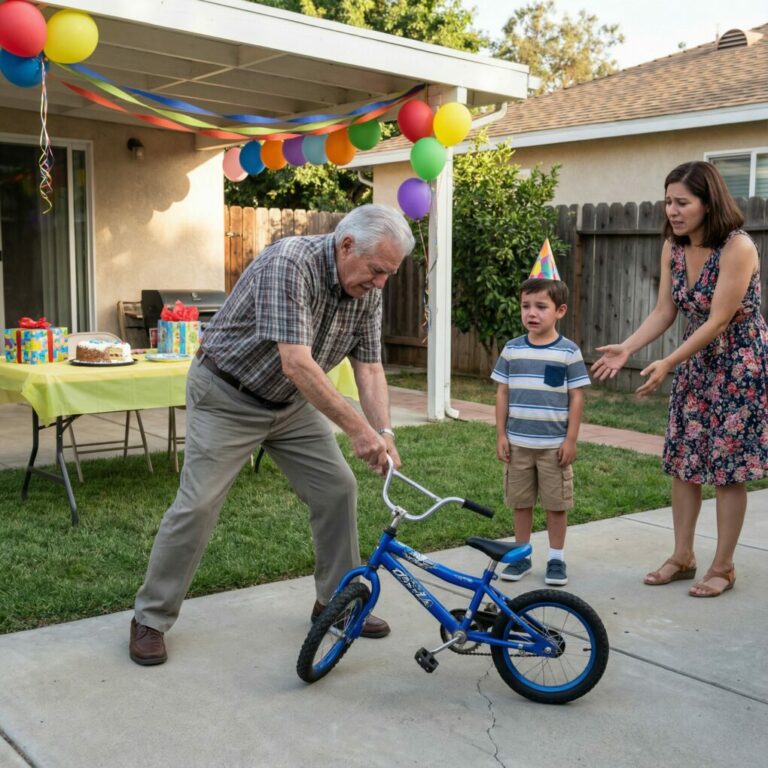 Mi padre destrozó la bicicleta de cumpleaños de mi hijo para “enseñarle una lección”. Mi madre lo apoyó. Se negaron a pedirle perdón a mi hijo. Fui a mi coche, agarré un bate de béisbol y lo que hice después hizo que mis padres gritaran de pánico. Un año después, aparecieron con una bicicleta completamente nueva como disculpa. Pero mi reacción los dejó totalmente en shock.