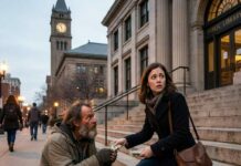 After my husband passed away, I found a new job, and every day I left a little money for an old homeless man who sat in front of the library. One day, when I bent down as usual, he suddenly grabbed my hand and said, “You’ve been too kind to me. Don’t go home tonight. Stay at a hotel. Tomorrow I’ll show you this.”