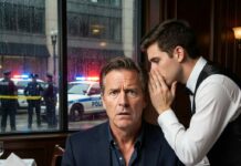 I was having dinner at an upscale restaurant with my daughter and her husband. After they left, the waiter leaned down and whispered something that made me freeze in my seat. Moments later, flashing lights filled the windows outside…
