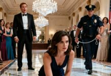 They forced me to kneel and scrub the marble floor while music and laughter filled the ballroom. My husband sneered, his mistress smirking, “Clean it properly—everyone’s watching.” I kept my head down, counting my breaths. Six minutes later, the music died. A man in uniform stepped off a private jet, handcuffs ready. As gasps erupted, I finally stood—because humiliation was never the ending.