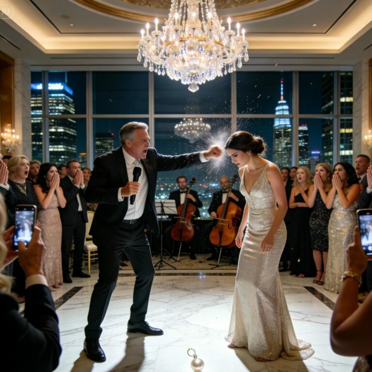I knew the night was turning ugly the moment my father grabbed the microphone and said, “Hand over your penthouse, Ava. Now.” Thirty guests stared at me like I was on trial. When I whispered, “Absolutely not,” his hand cracked across my face. My earring flew, gasps erupted—phones lifted. I didn’t cry. I just smiled, picked up the pearl, and walked out. If only they knew what was coming next.