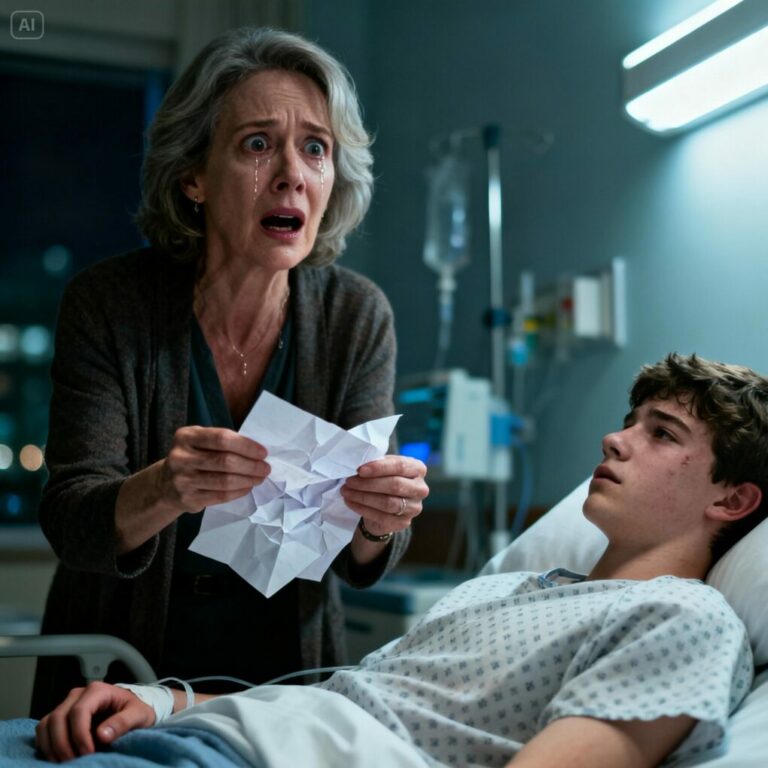 Mi hijo cayó en coma después de un accidente. El médico nos dijo: “Las posibilidades de recuperación son muy bajas”. Mi esposo se derrumbó en lágrimas y salió de la habitación. Cuando tomé la mano de mi hijo, sentí algo extraño: estaba apretando un pequeño trozo de papel. Lo desplegué con cuidado y vi una letra temblorosa que decía: “Mamá, abre mi armario”. Esa noche, cuando abrí el armario, me quedé completamente sin palabras…