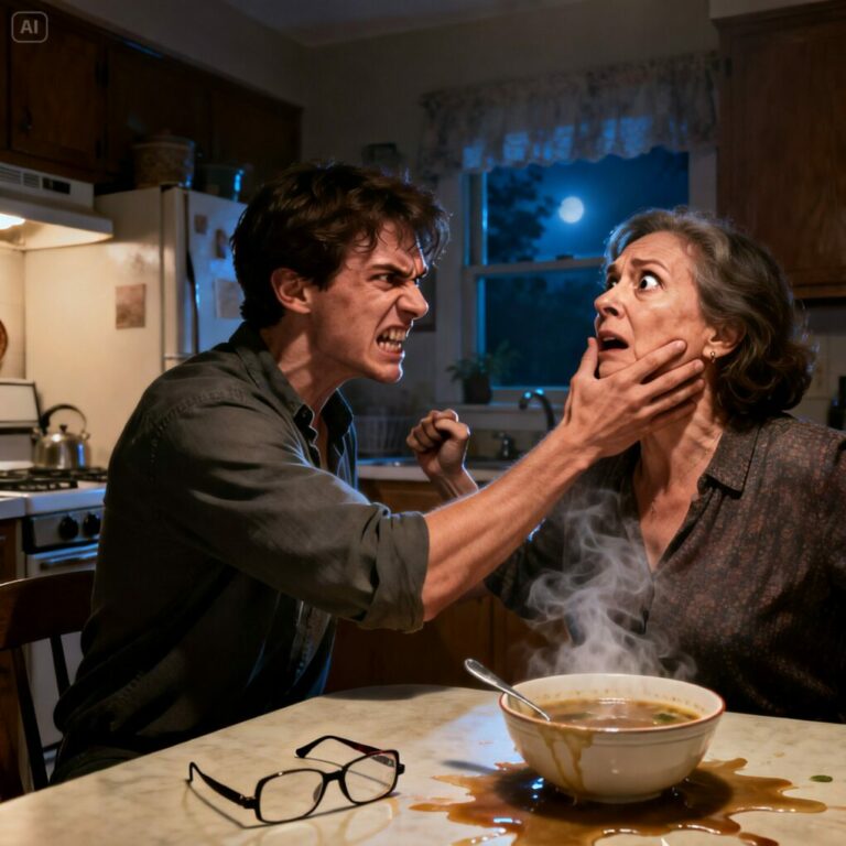 Mi hijo me golpeó solo porque mi sopa no tenía sal. A la mañana siguiente me dijo: “Mi novia viene a almorzar hoy, mamá, cúbrete y sonríe”. Después se fue a la oficina y, cuando entró en el despacho de su jefe, su rostro se volvió de repente ceniciento, como si toda la sangre se le hubiera escapado del cuerpo.