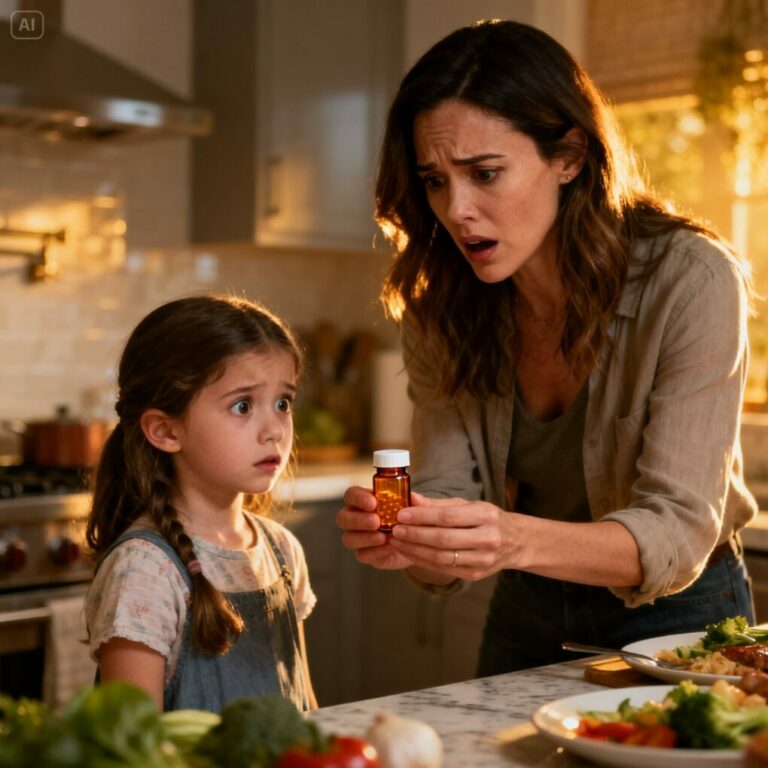 I was preparing dinner when my little daughter tugging on my robe. “Mom, can I stop taking the pills Aunt gave me?” My blood ran cold. Trying not to frighten her, I calmly told her to bring me the bottle. When I took it for analysis, the doctor turned pale: “Do you know what this is? Where did you get it?”