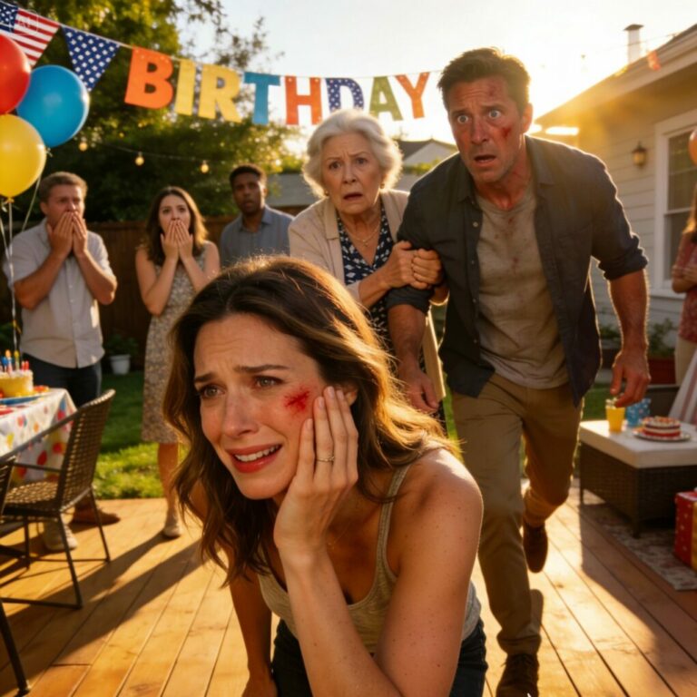 AT MY BIRTHDAY PARTY, MY MOTHER-IN-LAW WHISPERED SOMETHING IN MY HUSBAND’S EAR AND I SAW THE SHIFT IN HIS EYES BEFORE I COULD REACT. THE NEXT MOMENT HIS SLAP SENT ME CRASHING TO THE FLOOR. STUNNED I LAY THERE AS HE TURNED TO WALK AWAY—UNTIL A SLOW CHUCKLE ESCAPED MY LIPS… HE FROZE. HIS FACE DRAINED OF COLOR…